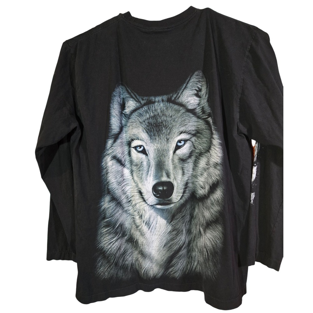 Rock Eagle Vintage Wolf Graphic Long Sleeve T Shirt Mens 2XL 50-52 Black